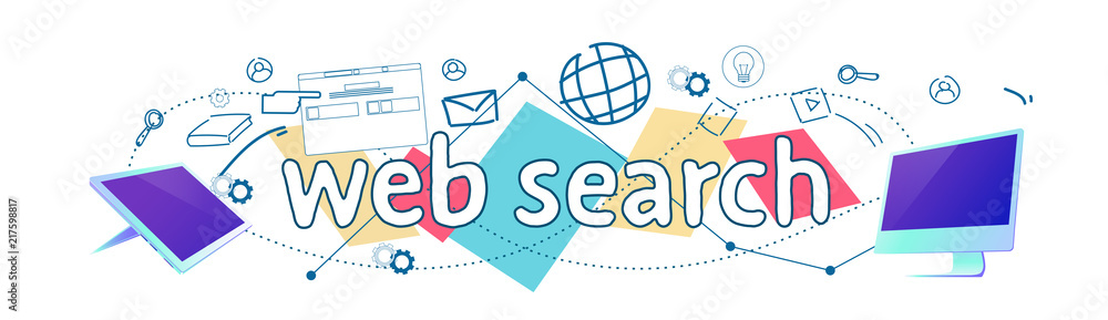 Aufkleber seo web search engine searching online browsing concept horizontal banner sketch doodle vector illus