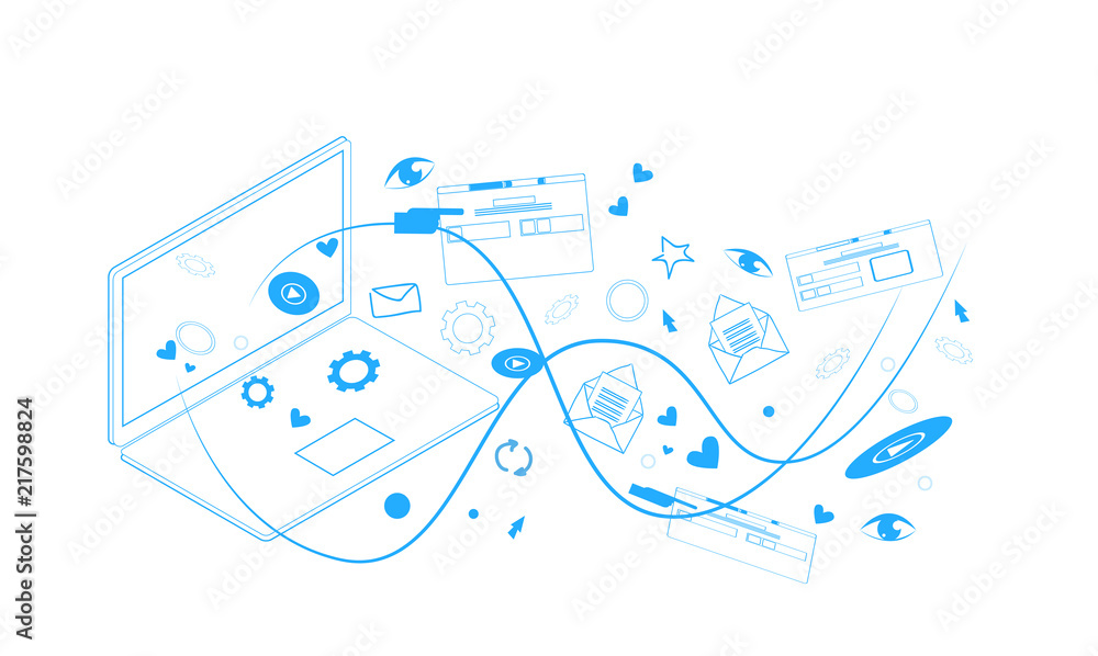 Poster web browsing laptop screen synchronization online computer application social network communication 