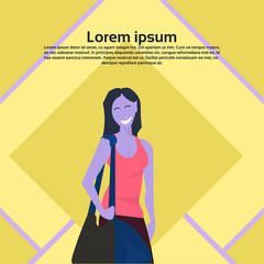 woman going training with gym bag sportswear concept female cartoon character flat copy space vector illustration