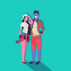 couple man woman standing together cartoon character vacation concept male female silhouettes flat full length vector illustration