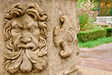 Stucco close - up on the well, stone face
