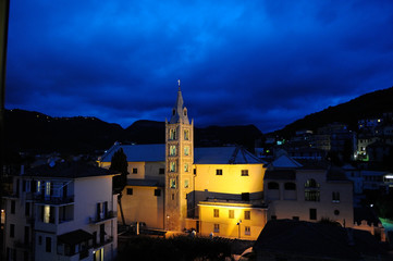 church by night in finale ligure italy 