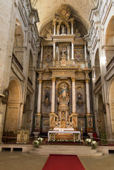 Fototapeta na wymiar Santiago de Compostela, Spain, June 14, 2018: Interior of the Franciscan church of Santiago de Compostela