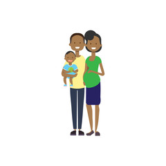 african pregnant mother father hold baby son full length avatar on white background, successful family concept, flat cartoon vector illustration