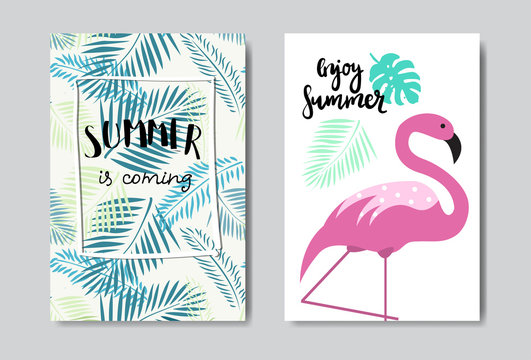 set enjoy summer flamingo badge Isolated Typographic Design Label. Season Holidays lettering for logo,Templates, invitation, greeting card, prints and posters. vector illustration