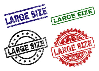 LARGE SIZE seal prints with damaged texture. Black, green,red,blue vector rubber prints of LARGE SIZE label with dirty texture. Rubber seals with circle, rectangle, medal shapes.