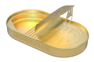 Opened tin can closeup. 3D rendering