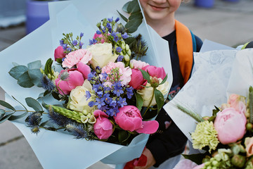 a bouquet for the first beloved teacher on the first of September. Flowers for the last bell. day...
