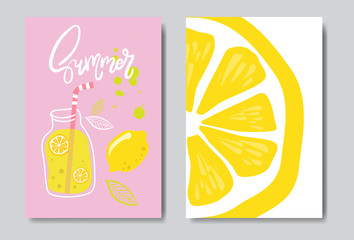 set hello summer lemon badge Isolated Typographic Design Label. Season Holidays lettering for logo,Templates, invitation, greeting card, prints and posters. vector illustration