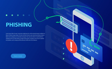 Naklejka premium Phishing via internet isometric vector concept illustration. Hacking credit card