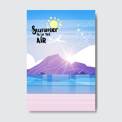 summe beach mountain sunrise badge Design Label. Season Holidays lettering for logo,Templates, invitation, greeting card, prints and posters. vector illustration