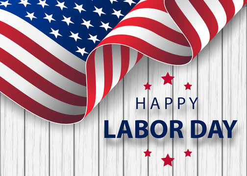 Happy Labor Day holiday banner with brush stroke background in United States national flag