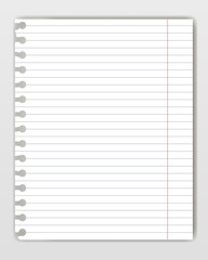 Blank lined copy book sheet with torn edge. Mockup or template of graph notepad page for yor text.