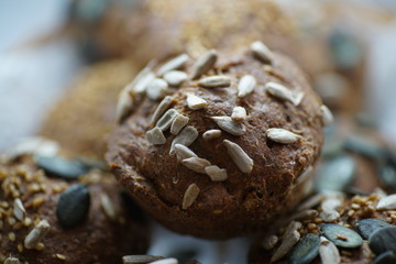 Freshly baked rolls made of healthy ingredients and baked in the oven. 

