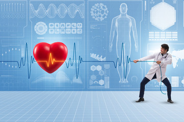 Cardiologist in telemedicine concept with heart beat