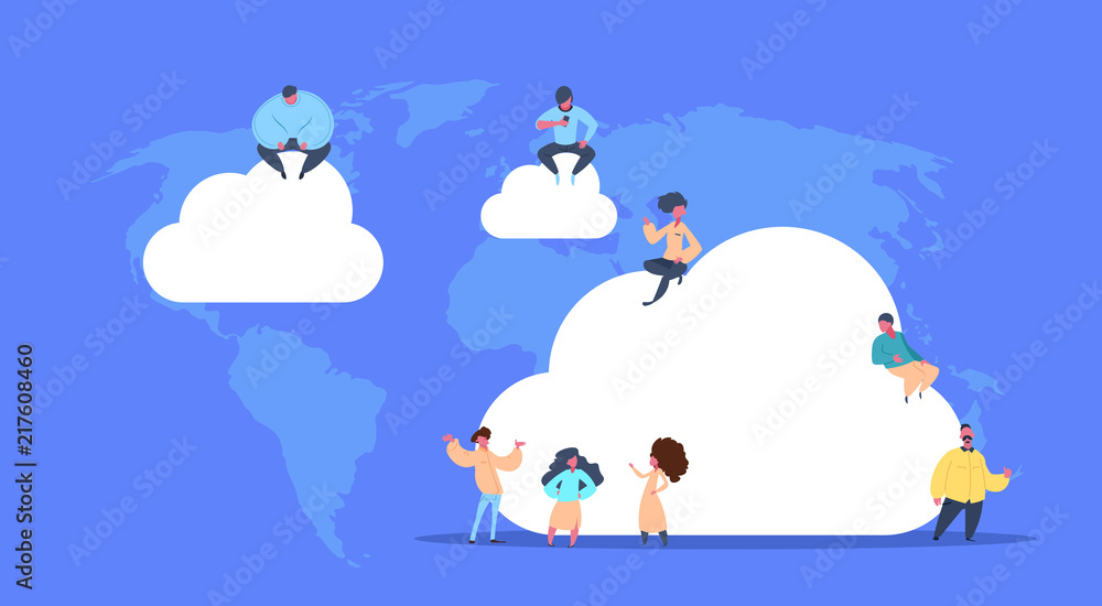 Poster data storage diversity people working synchronization cloud center computer technology, network and 