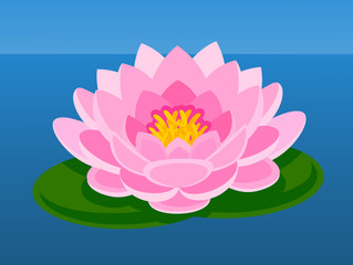 Pink lotus flower. Asian flower. Vector flat illustration - obrazy, fototapety, plakaty