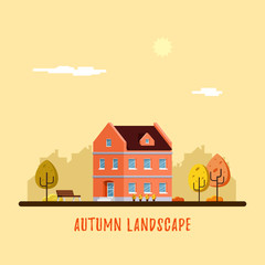 Townhouse, autumn landscape