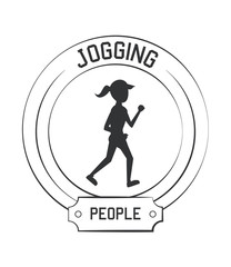 Joggin people round label silhouette in black and white vector illustration graphic design