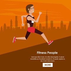 Fototapeta na wymiar Fitness woman running cartoon poster with information vector illustration graphic design