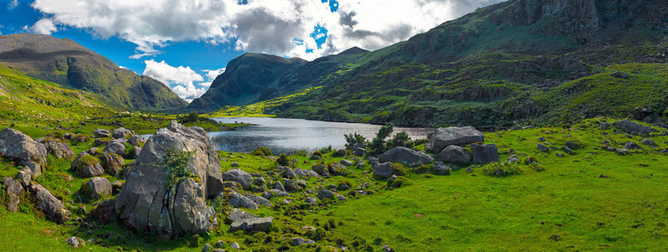 Landscape of Gap of Dunloe drive in The Ring of Kerry Route. Killarney, Ireland.