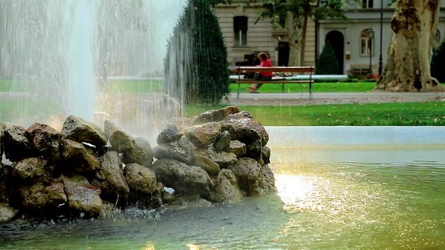     Fountain in Zrinjevac park in Zagreb on a sunny day 