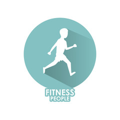 Obraz premium Fitness man running silhouette round icon over white background vector illustration graphic design