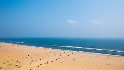 Marina beach in Chennai City, India. It is one of the popular tourist attraction in Chennai. It is longest urban natural beach in India, situated along the coast of Bay of Bengal.