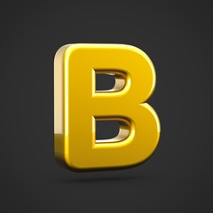 Golden letter B uppercase isolated on black background.