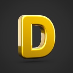 Golden letter D uppercase isolated on black background.