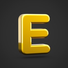 Obraz premium Golden letter E uppercase isolated on black background.