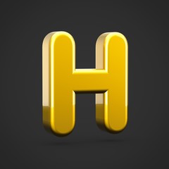 Golden letter H uppercase isolated on black background.