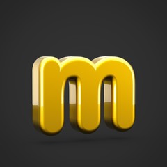 Golden letter M lowercase isolated on black background.