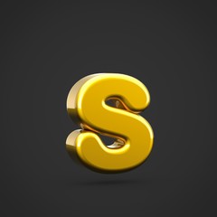 Golden letter S lowercase isolated on black background.