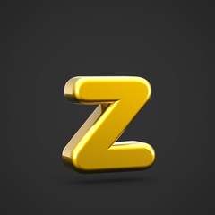 Golden letter Z lowercase isolated on black background.