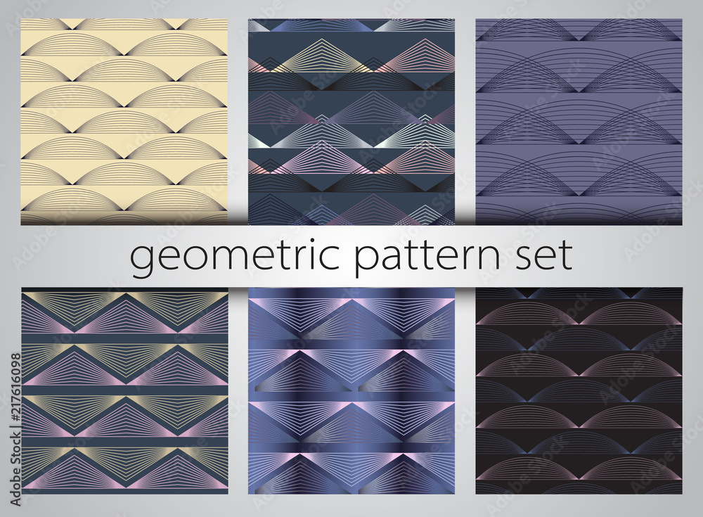 Poster seamless geometric pattern set. geometric simple prints. vector repeating textures withlinear shapes