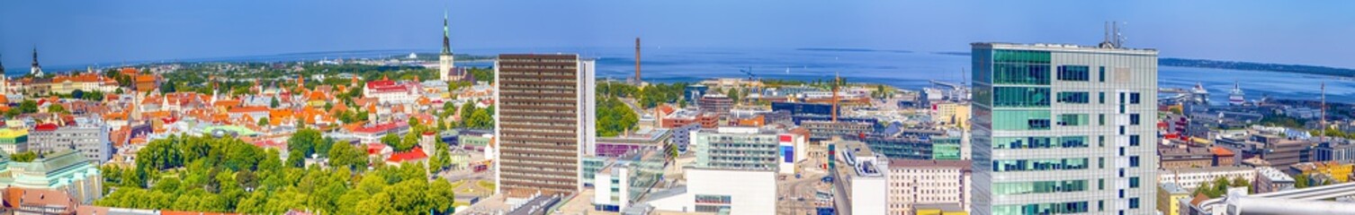 View of Tallinn Cityscape in Estonia. Taken from the Top Point in the City with View at Old City Center and Port with Bay