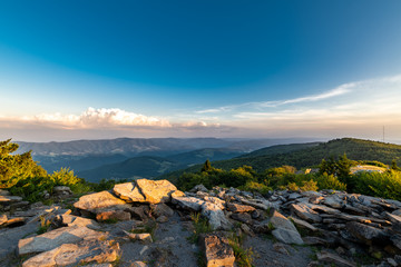 A dramatic sunset viewed from Spruce Knob West Virginia in the Appalachian Mountains looking down...