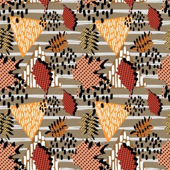 Trendy autumn memphis pattern with leaves and geometric shape © ngupakarti