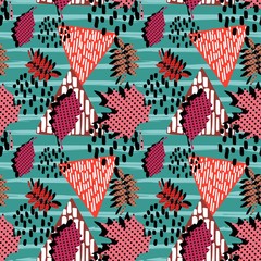 Trendy autumn memphis pattern with leaves and geometric shape © ngupakarti