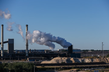 Industrial factories and smokestacks