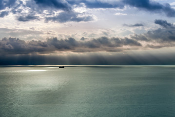 Antalya, Turkey, 20 December 2010: Gulf of Antalya with clouds and sunset