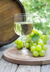 Outdoor Setting of a Glass of Wine and Green Grapes