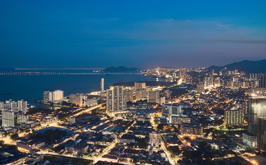 Panorama of the city George Town, Malaysia at sunset