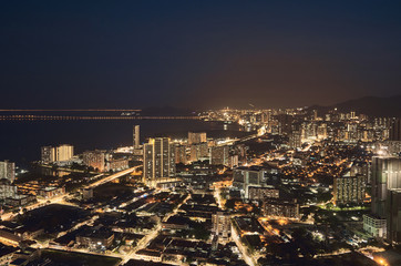 Obraz premium Night panorama of the city George Town, Malaysia