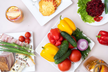 Ukrainian still life lard and vegetables red