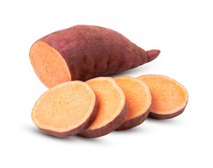 Sweet potato with slices isolated on white background. with clipping path