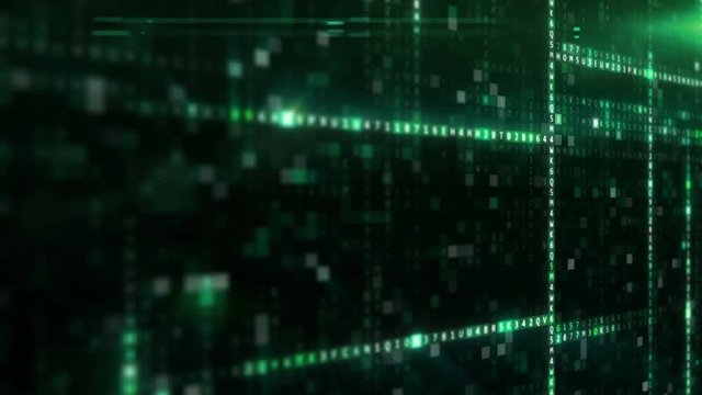 Randomly generated computer hexadecimal machine code abstract technological background of a seamless loop in green color