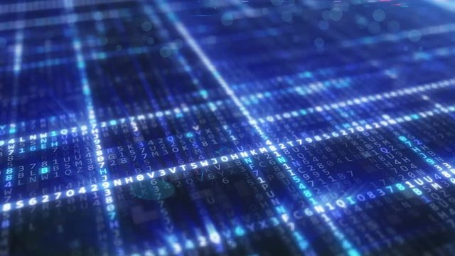 Randomly generated computer hexadecimal machine code abstract technological background of a seamless loop in blue color