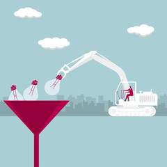 Use a loader to load the bulb into the funnel.The background is the urban landscape.